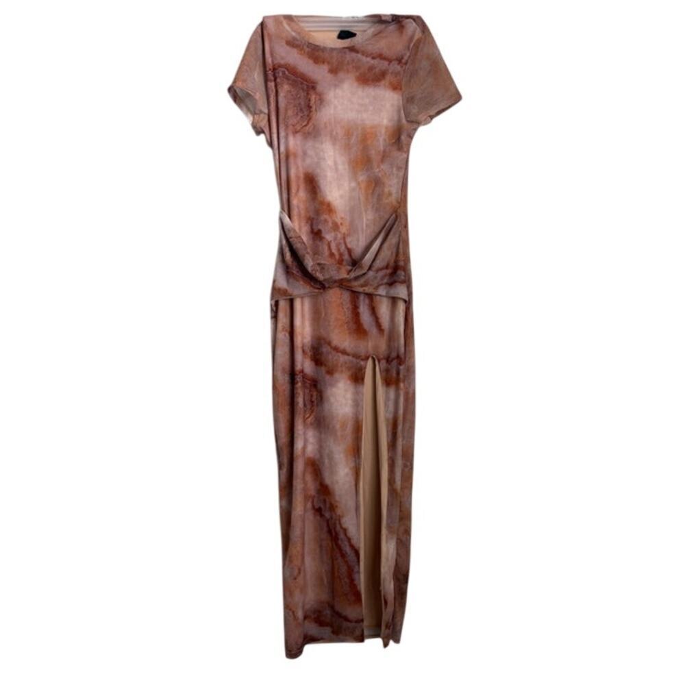 Womens Blanc Clothing Mauve Mesh Twist Midi Dress Size Small
